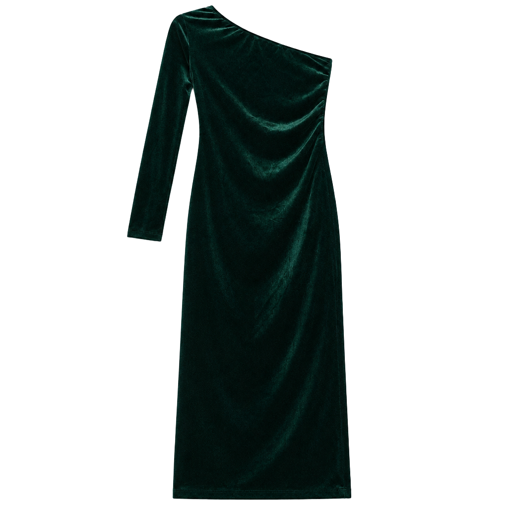 Green Velvet Off-Shoulder Party Dress - S 1
