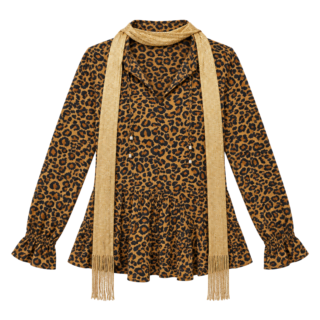 Time and Tru Leopard Peplum Blouse Size S 4-6 1