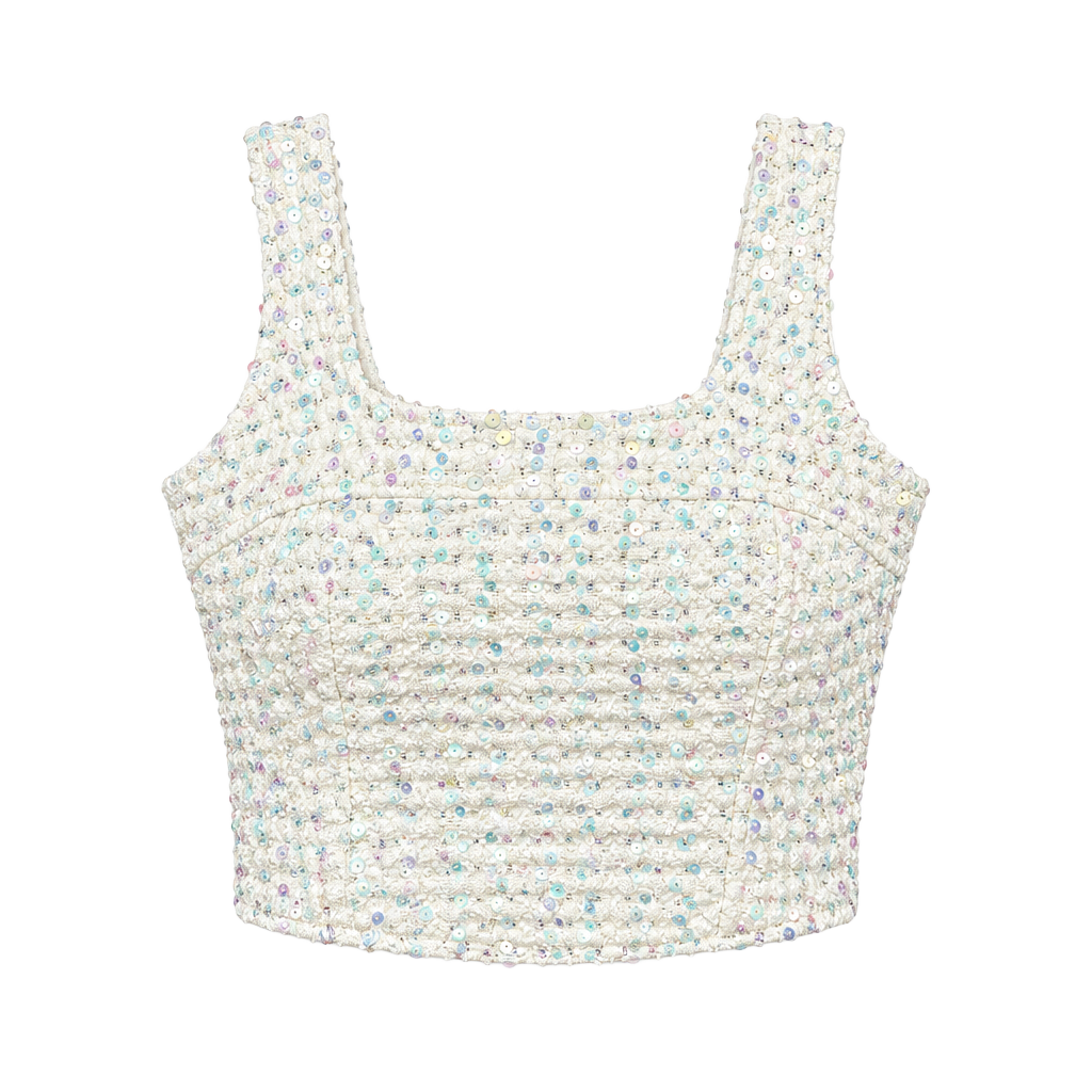 Steve Madden White Sequin Tweed Crop Top 1