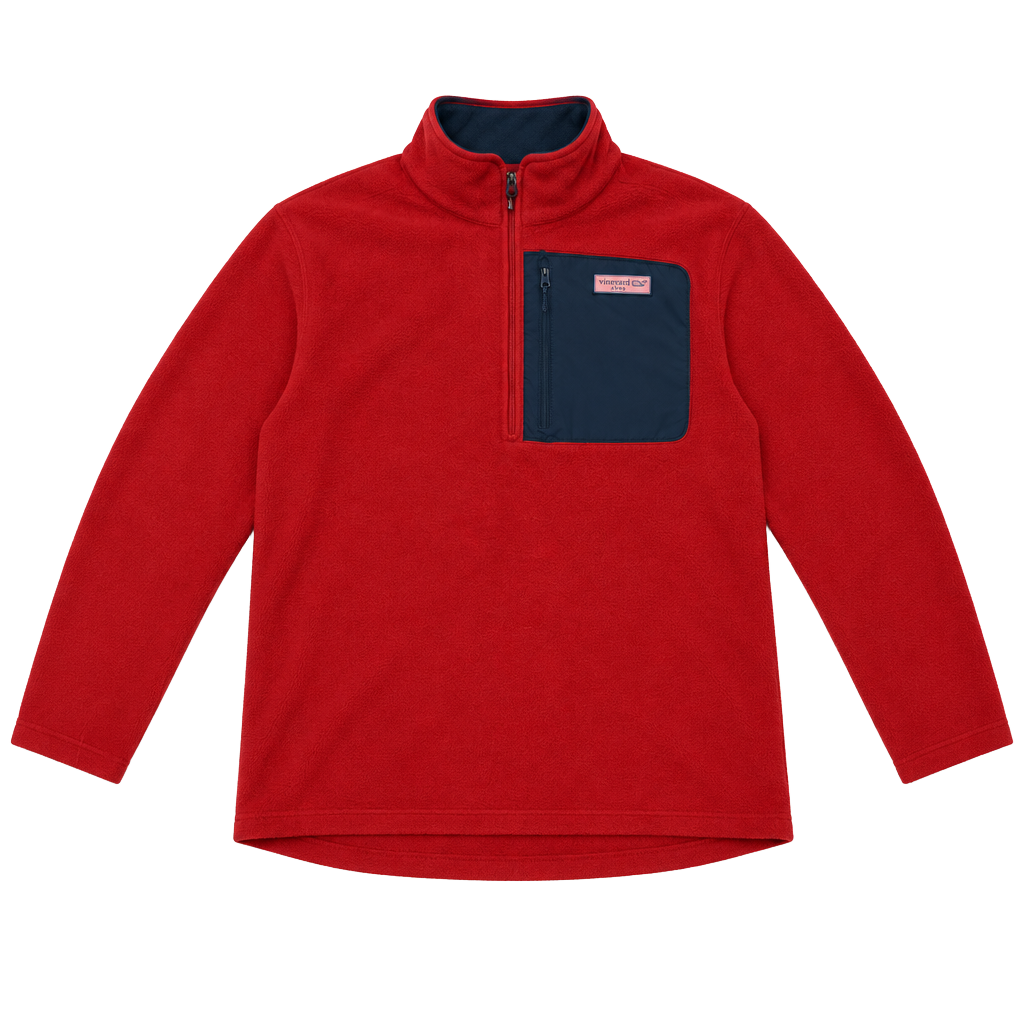 Vineyard Vines Fleece Pullover Size XL Red Quarter Zip 1