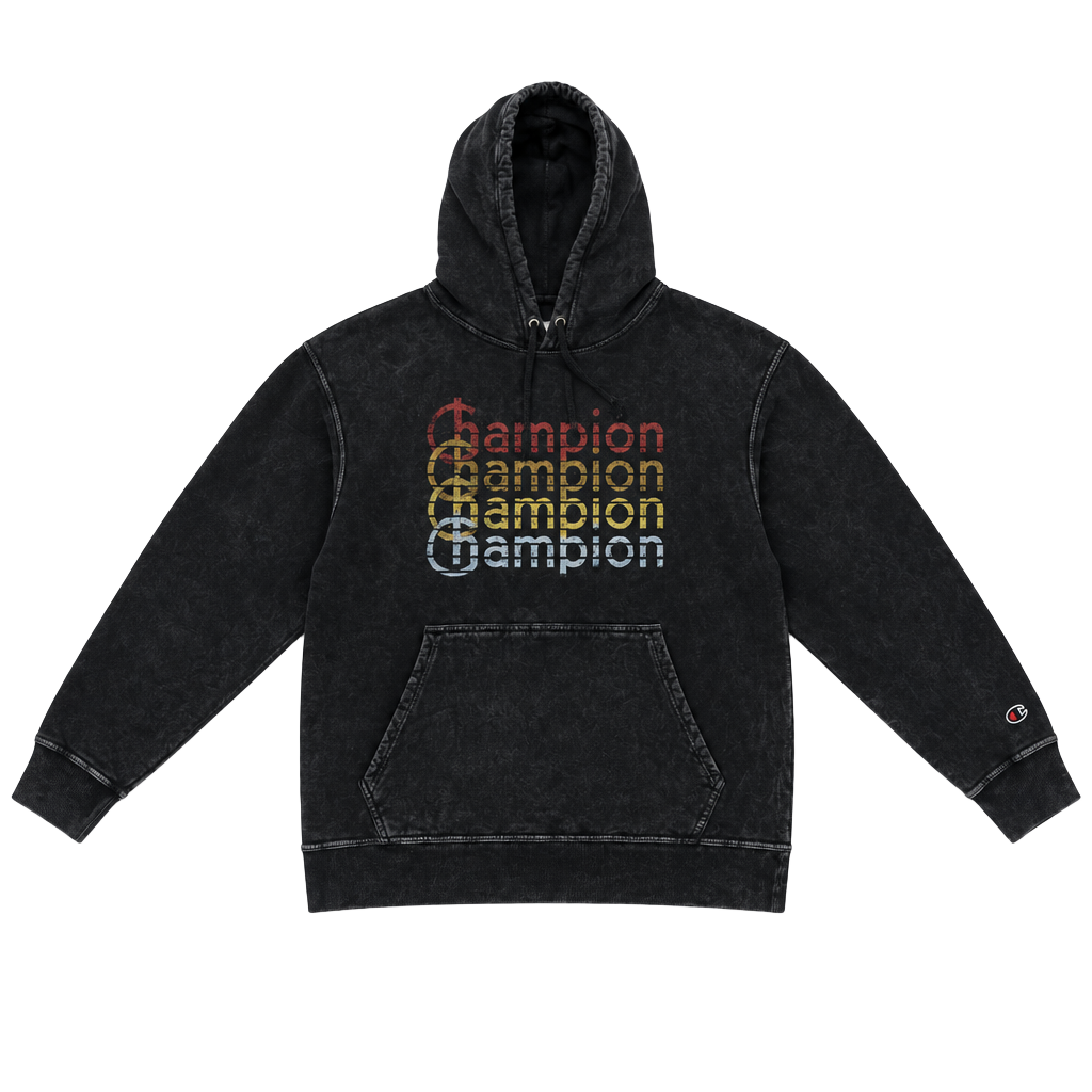 Champion Vintage Wash Graphic Hoodie Size L Black Pullover Sweatshirt 1