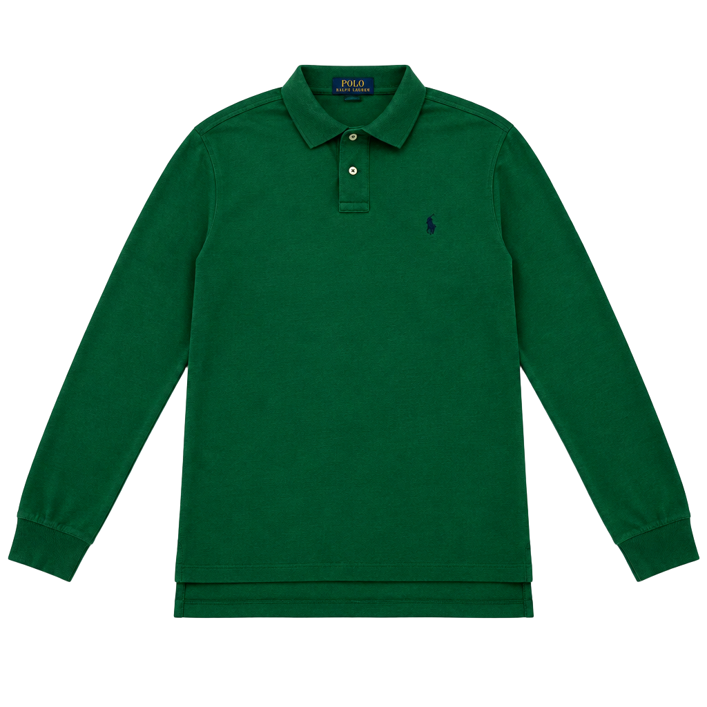 Polo Ralph Lauren Long Sleeve Polo Shirt Size L Green Custom Fit 1