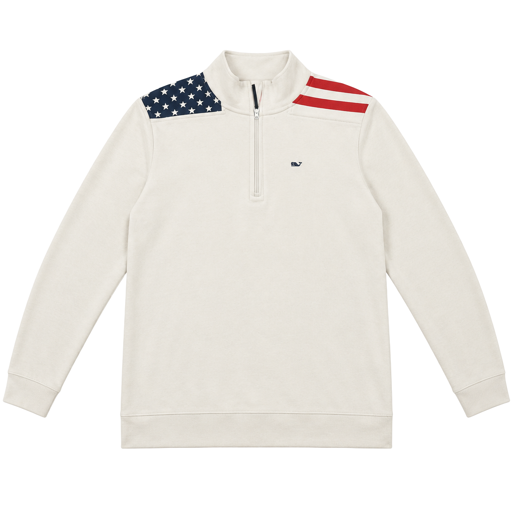Vineyard Vines American Flag 1/4 Zip Pullover Size L White Cotton 1