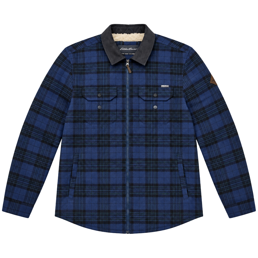 Eddie Bauer Plaid Sherpa Lined Zip Jacket Size XL Blue Black 1