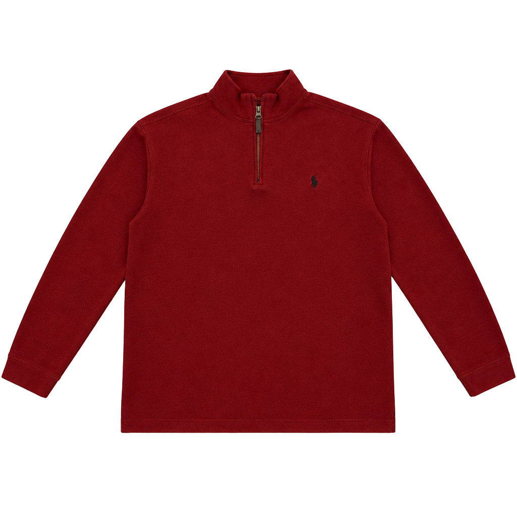 Polo By Ralph Lauren 1/2 Zip Pullover Size L Red Cotton Sweater 1