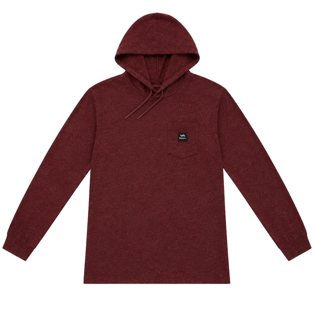 RVCA Hooded Long Sleeve Pocket T-Shirt Size M Burgundy Regular Fit 1