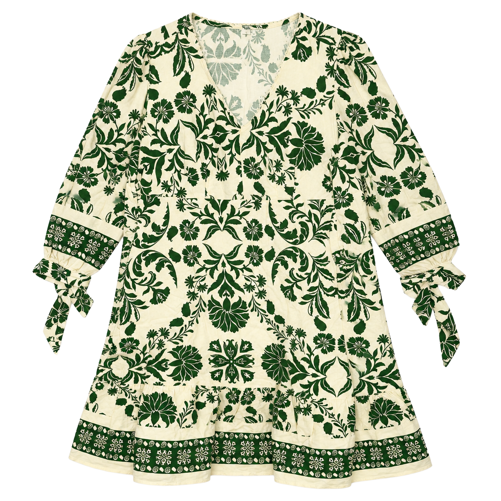 Time and Tru A-Line Border Print Mini Dress Size S Green 1
