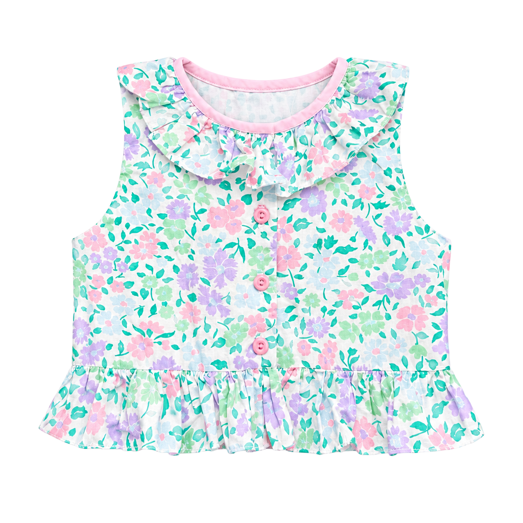 Vintage Sylvia Whyte Floral Ruffle Tank Top 1