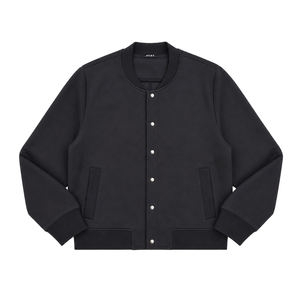 DKNY Black Scuba Knit Snap Front Bomber Jacket 1