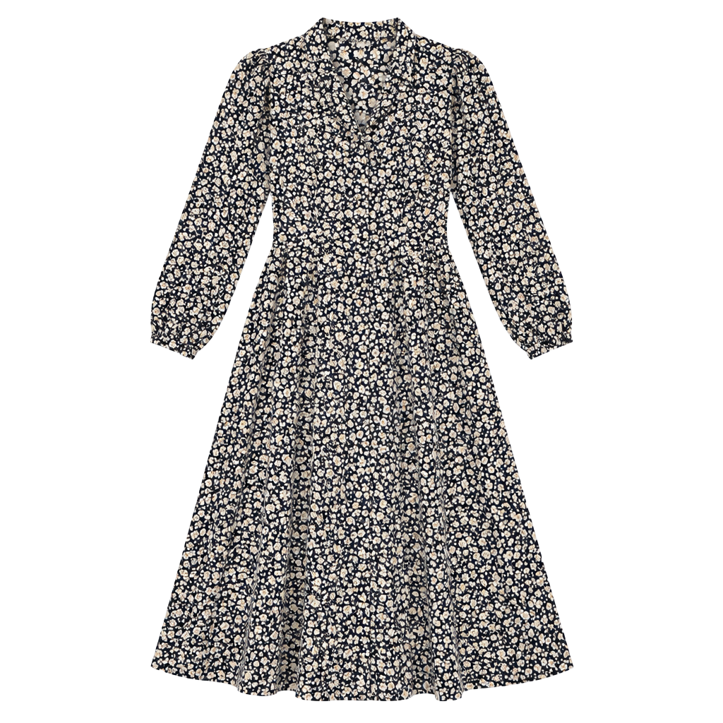 Lauren Ralph Lauren Floral Shirt Dress Size 4P Blue White Midi w cinch waist 1
