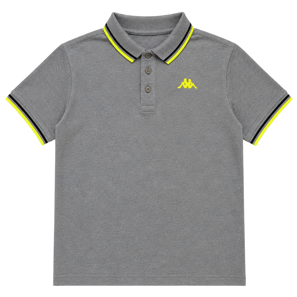 Kappa Polo Shirt Size Large (kids) Gray Neon Yellow Logo Trim 1