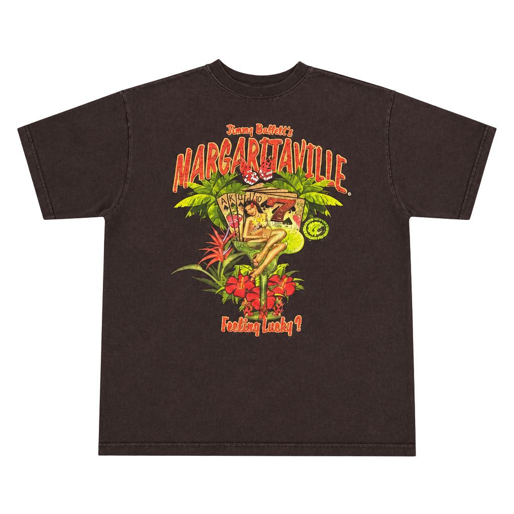 Vintage Jimmy Buffett's Margaritaville Feeling Lucky? Playing Cards T-Shirt Brown Medium 1