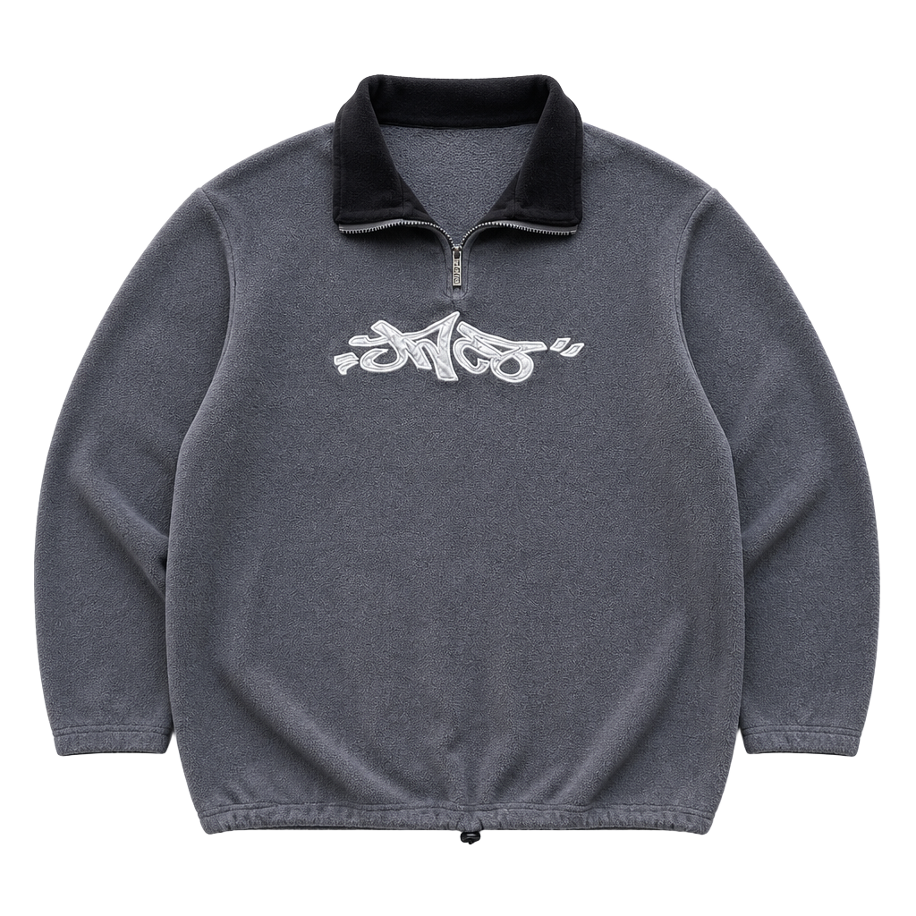 JNCO Fleece Quarter Zip Size L Grey Pullover Sweatshirt 1