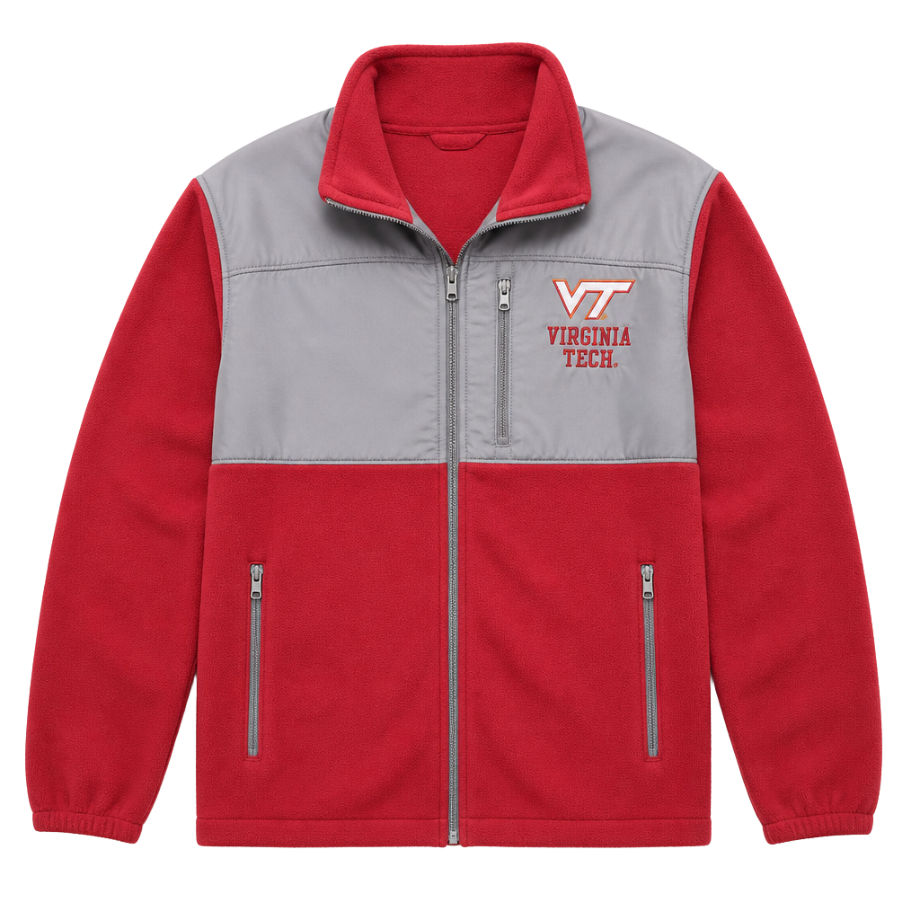 Virginia Tech Hokies Full Zip Fleece Jacket Maroon Grey Mens 1
