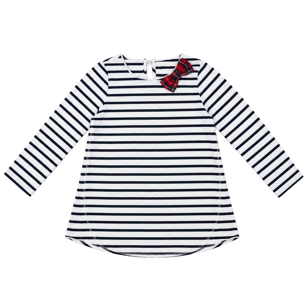 Mudpie Long Sleeve Striped Tunic Top with Plaid Bow Large (4T-5T) 1
