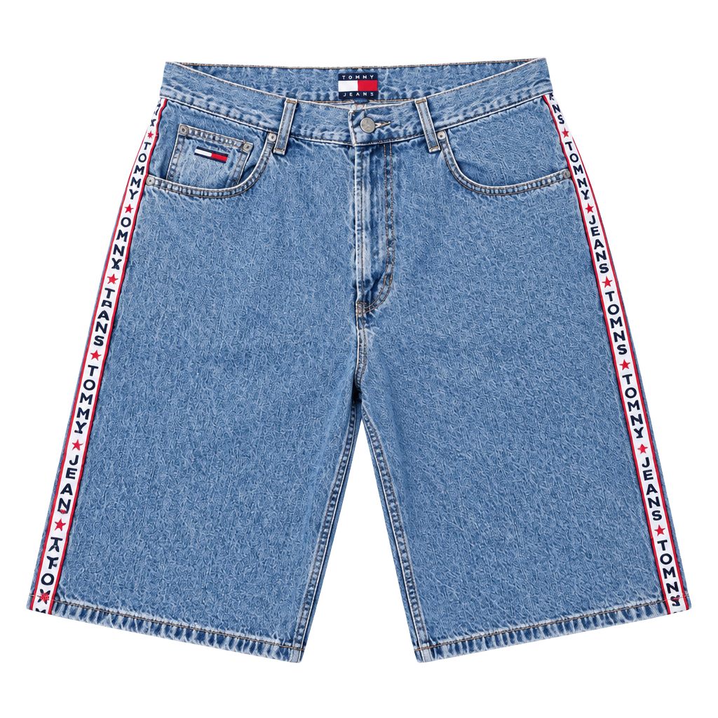 Tommy Jeans Denim Shorts Size 34 Blue Side Tape Logo 1