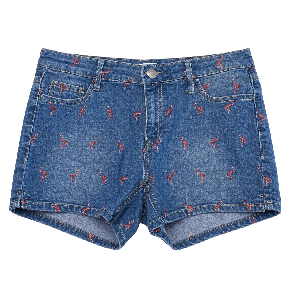 Crown & Ivy Flamingo Embroidered Denim Shorts Size 2 1