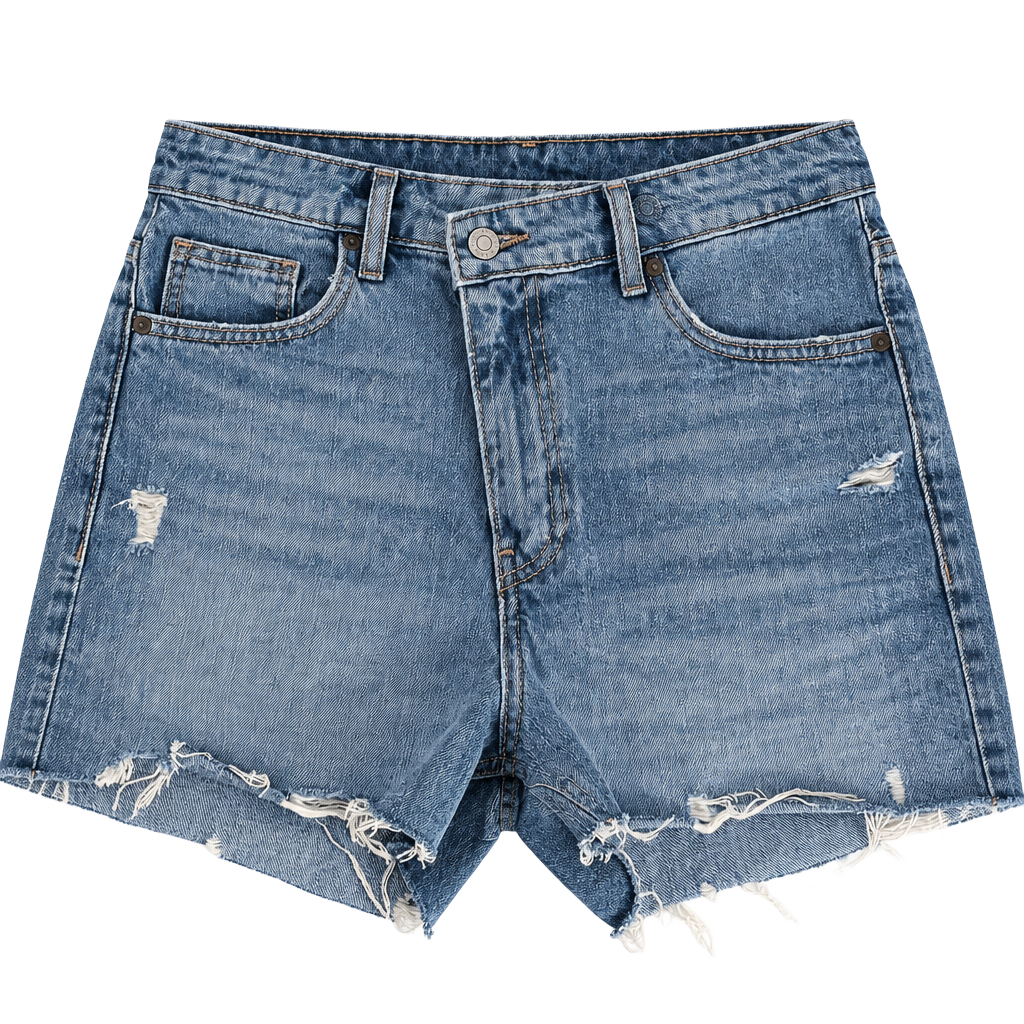 Zara Denim Asymmetrical Shorts Distressed Raw Hem 1
