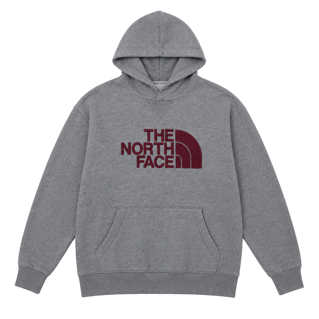 The North Face Hoodie Size L Gray Burgundy Embroidered Logo 1
