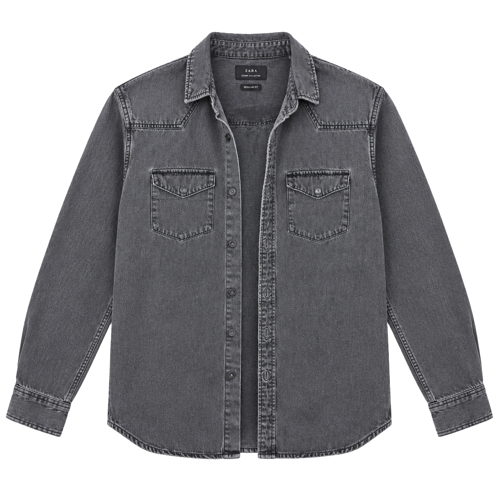 Zara Denim Shirt Black Relaxed Fit 1