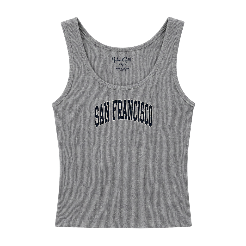 John Galt San Francisco Embroidered Ribbed Tank Top Gray 1