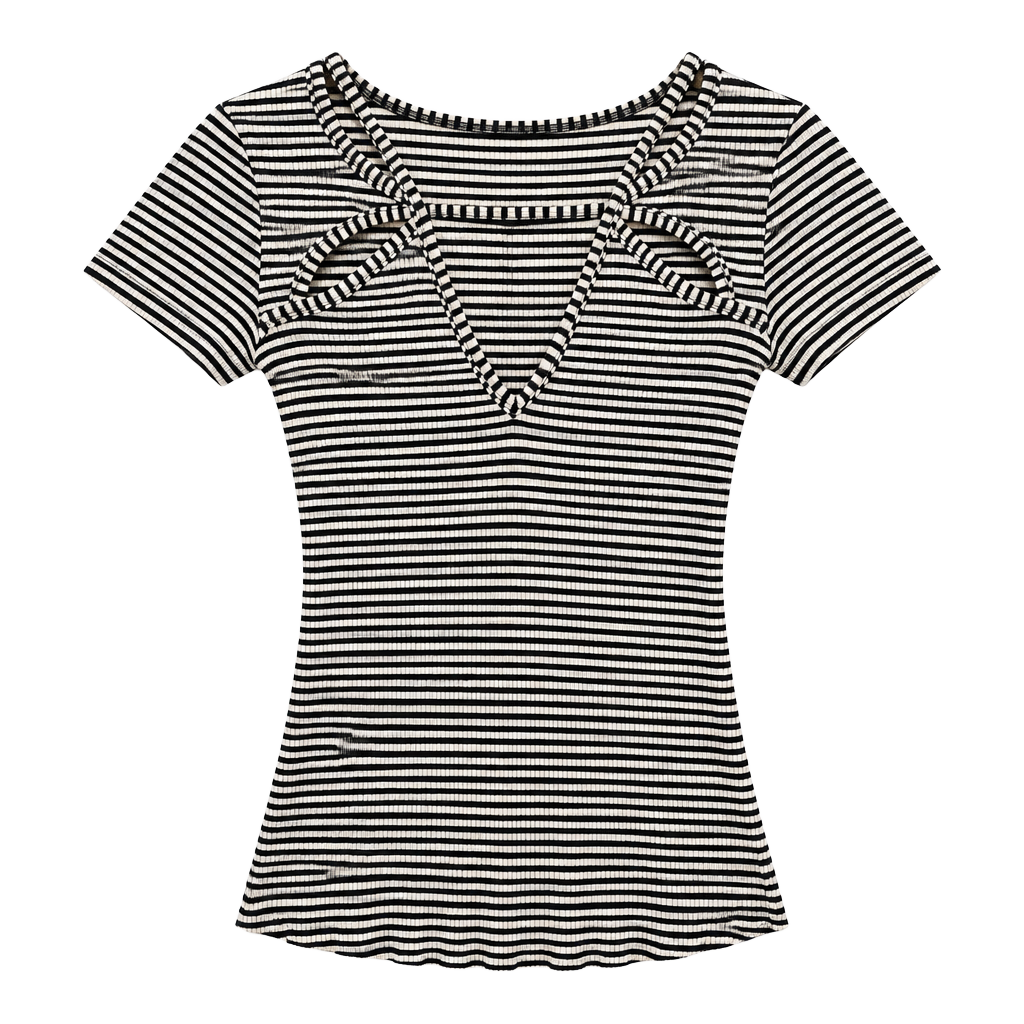 Free People Striped Cutout Short Sleeve Top 1