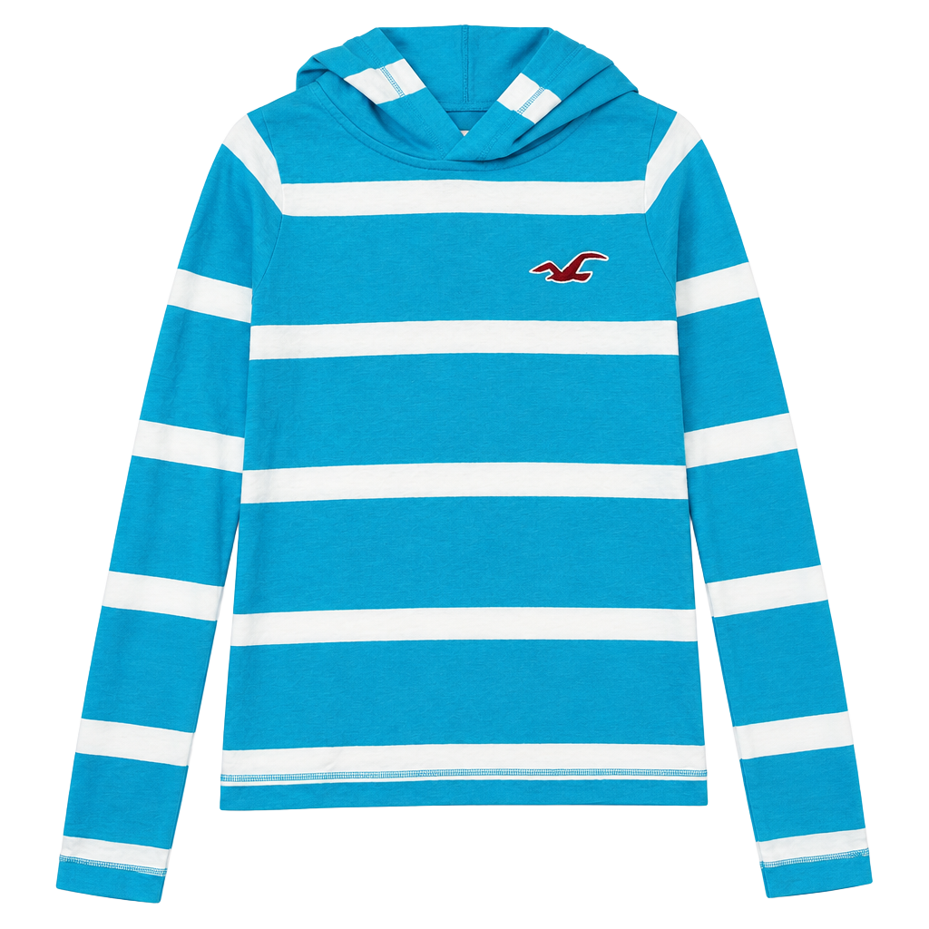 Hollister Striped Long Sleeve Hoodie Size L Blue White 1