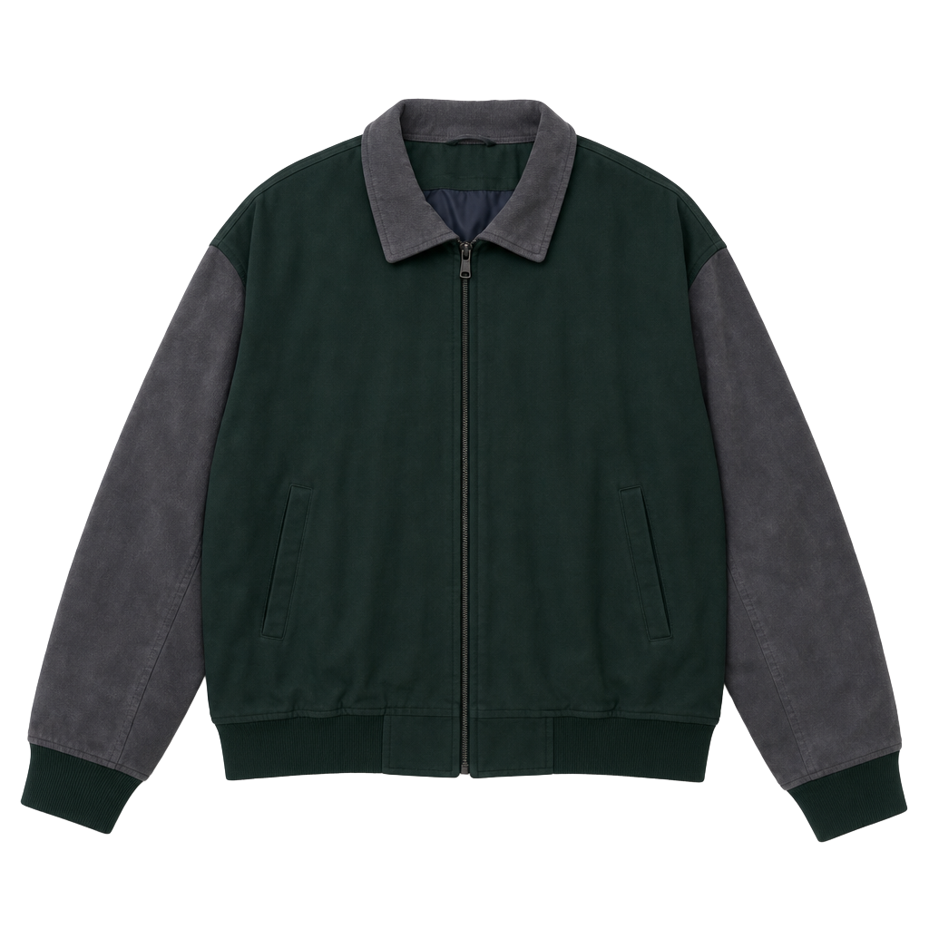 Vintage Field and Stream Bomber Jacket Mens Large Green Wool & Blue Suede 1