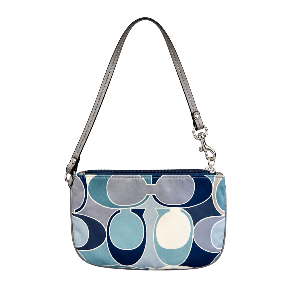 Coach Blue Optic Signature Large C Satin Wristlet Pouch 1