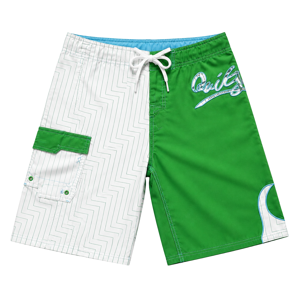 Quiksilver Board Shorts Green White Geometric Surf Swim Trunks 1