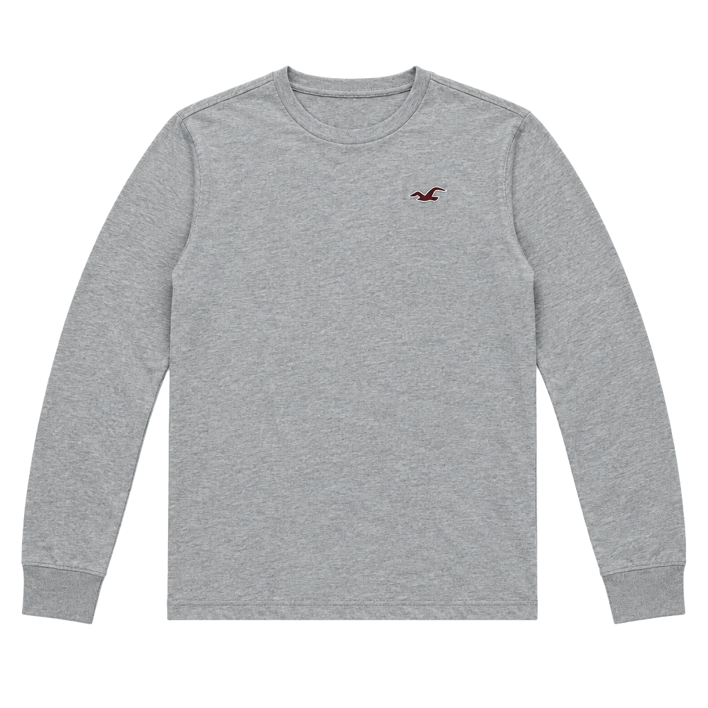 Hollister Long Sleeve Thermal Shirt Size L Gray Crew Neck Embroidered Logo 1