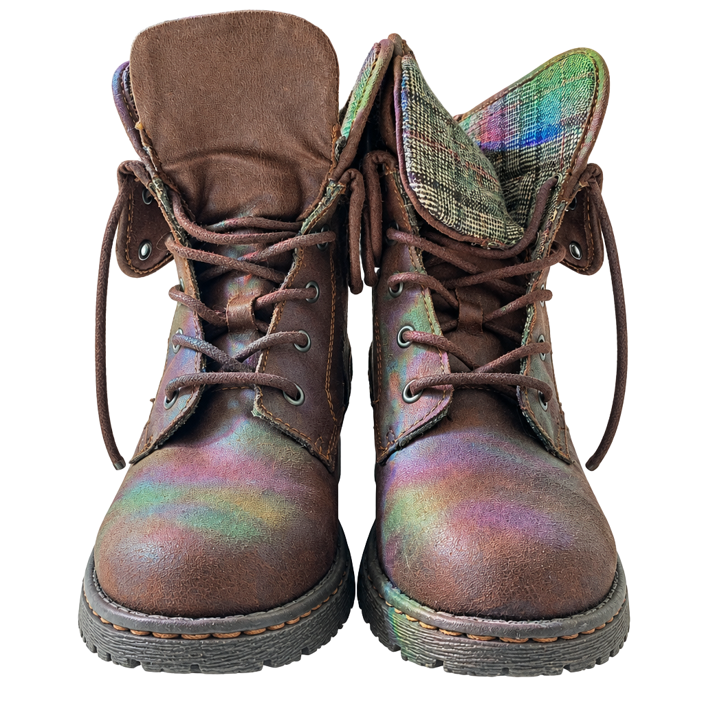Born Combat Boots Brown Leather Plaid Cuff 1