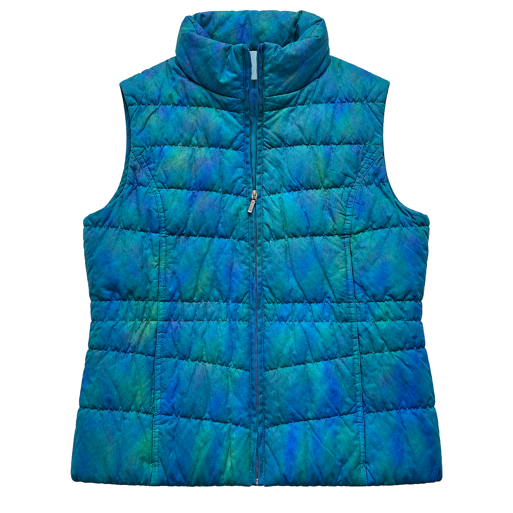 Coldwater Creek Quilted Puffer Vest Size S 8 Blue Green Iridescent Full Zip 1
