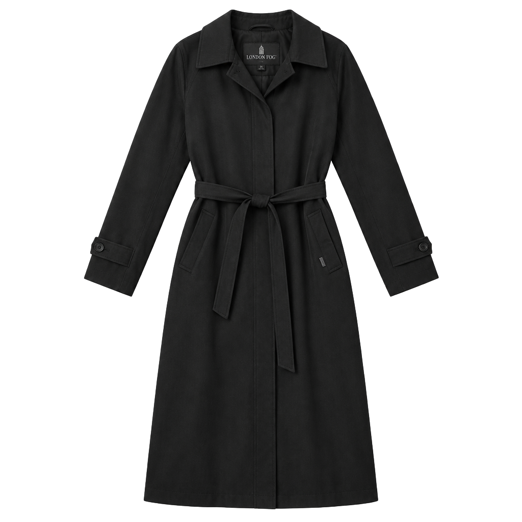 London Fog Trench Coat Black Belted 1