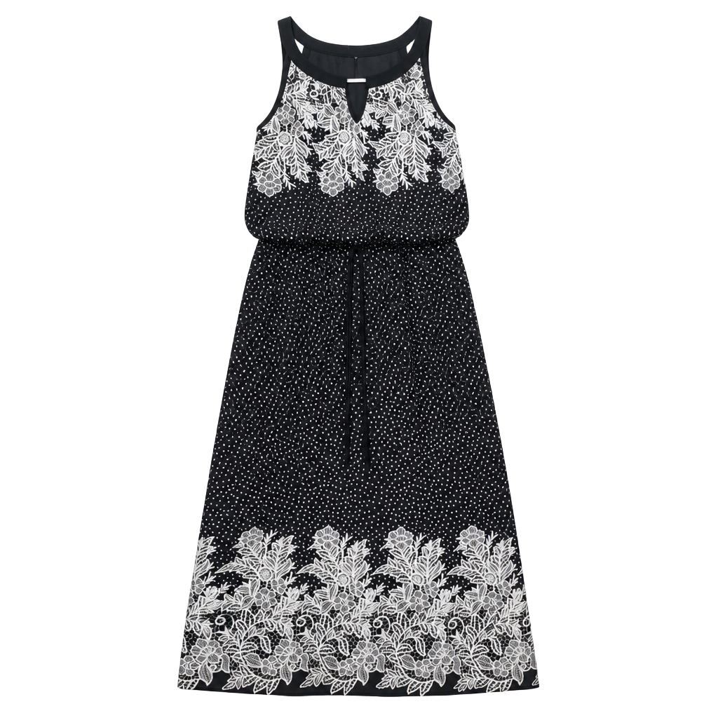 Enfocus Studio Size 4 Black and White Polka Dot Lace Trim Maxi Dress 1