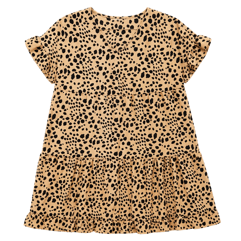 Riah Fashion Animal Print Tiered Ruffle Sleeve Dress 1