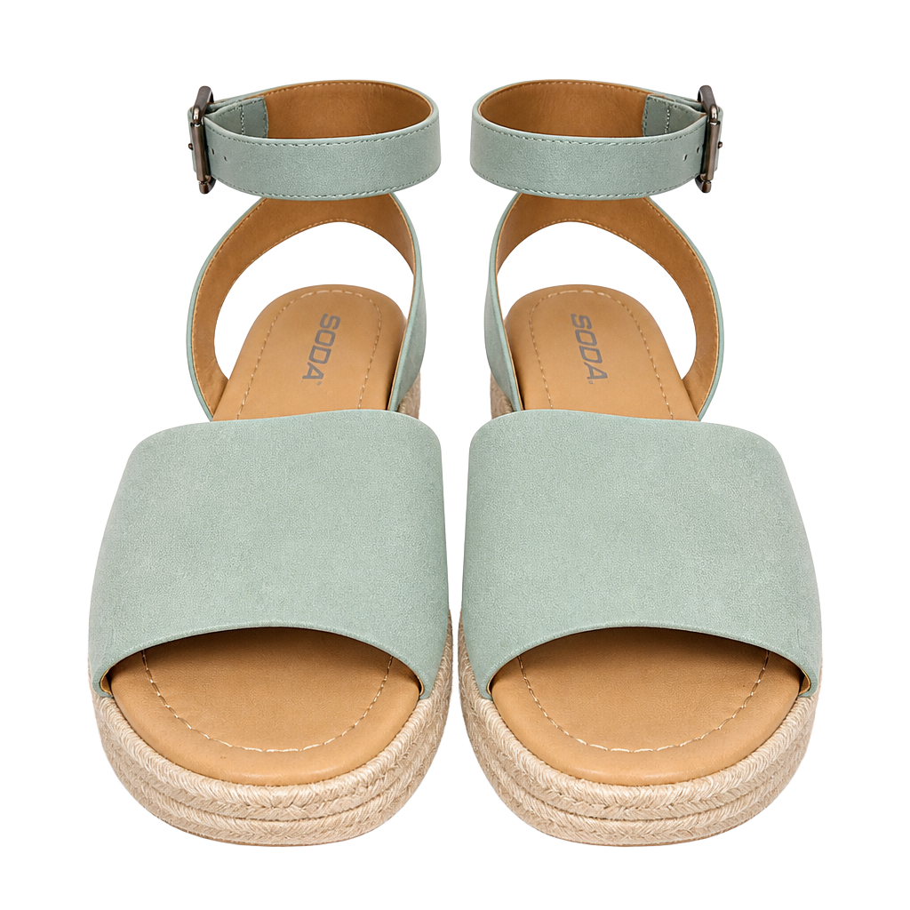 Soda Sage Green Faux Suede Ankle Strap Espadrille Platform Sandals 1