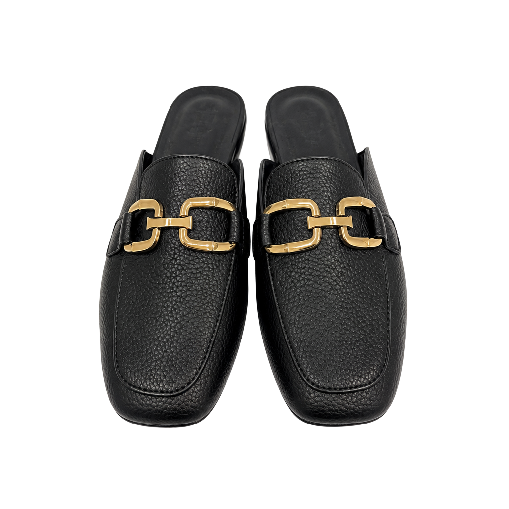 Black Pebble Grain Gold Hardware Mule Loafers Size 36 1