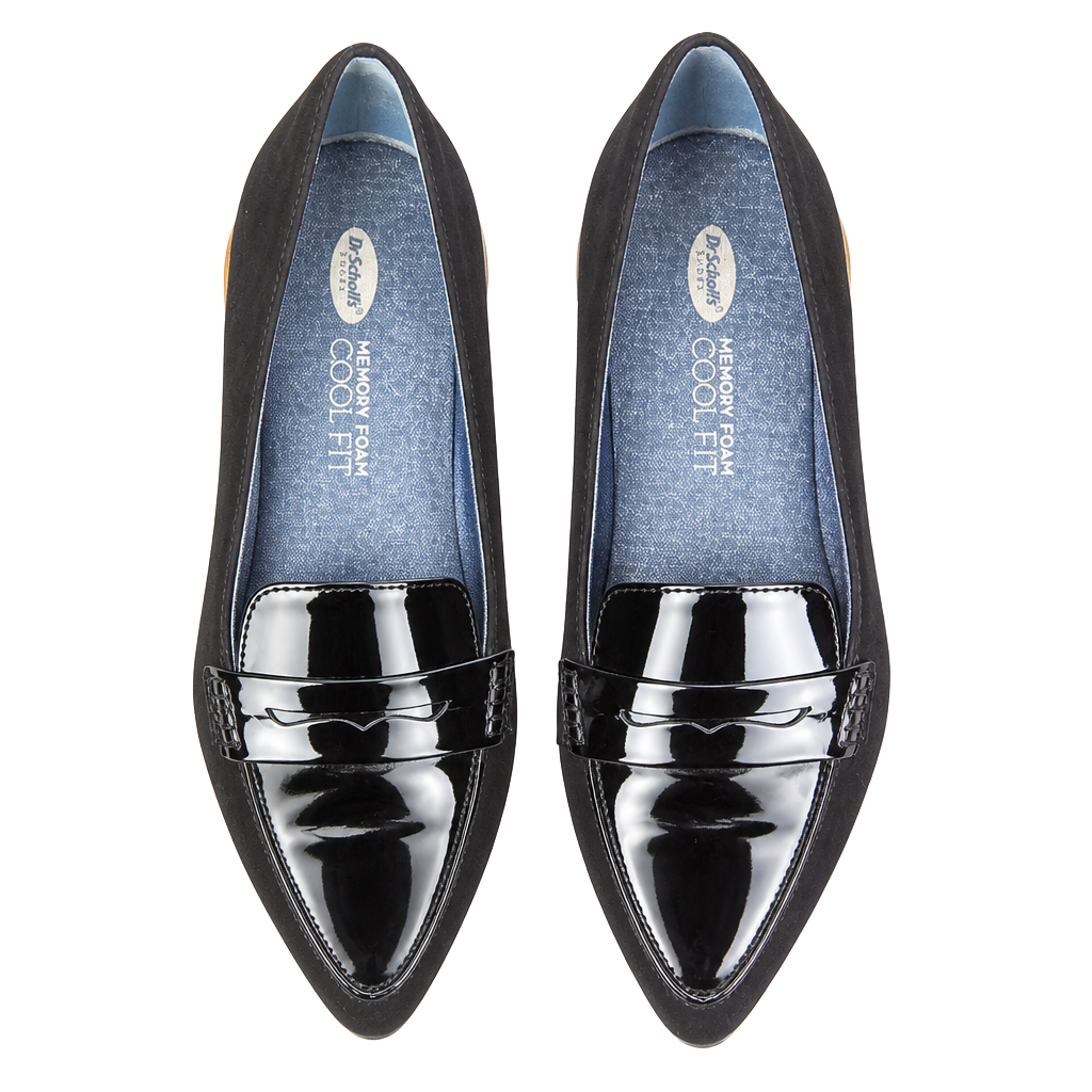 Dr. Scholl's Eclipse Flat Penny Loafer Black Suede Patent 1