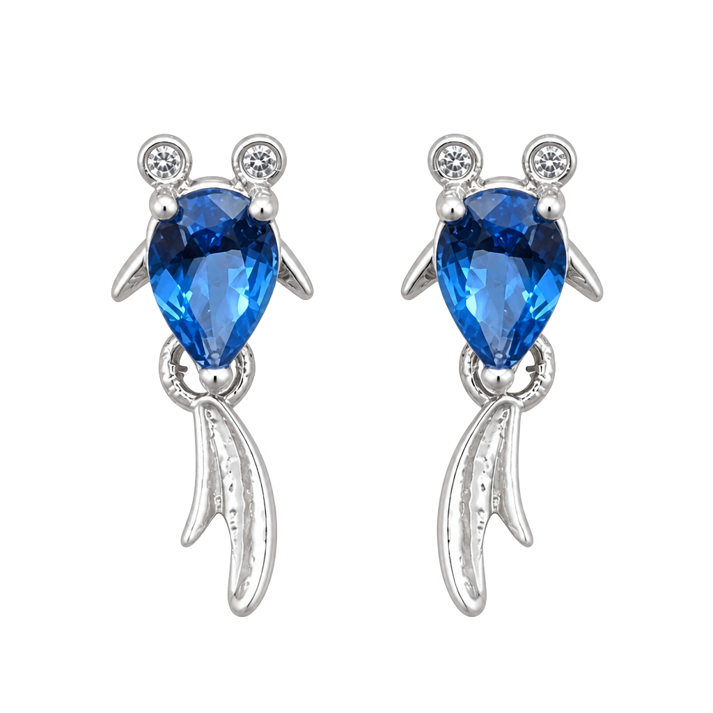 Sapphire Koi Fish Earrings β’ Tail Dangle Drops β’ Nickel Free 1