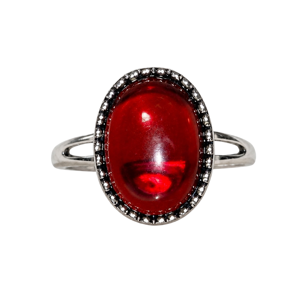 Black Amber Ring • Adjustable • Silver-Plated Nickel Free • Heart Bezel 1