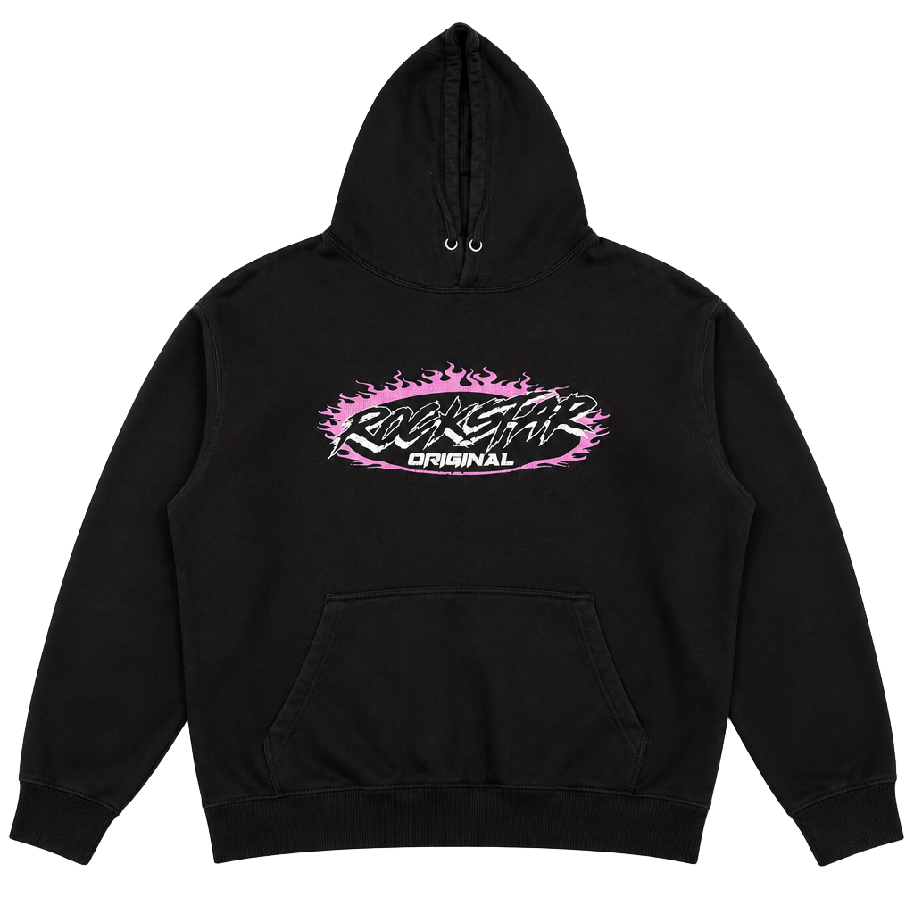 Rockstar original Grey & Pink Logo Graphic Hoodie 1