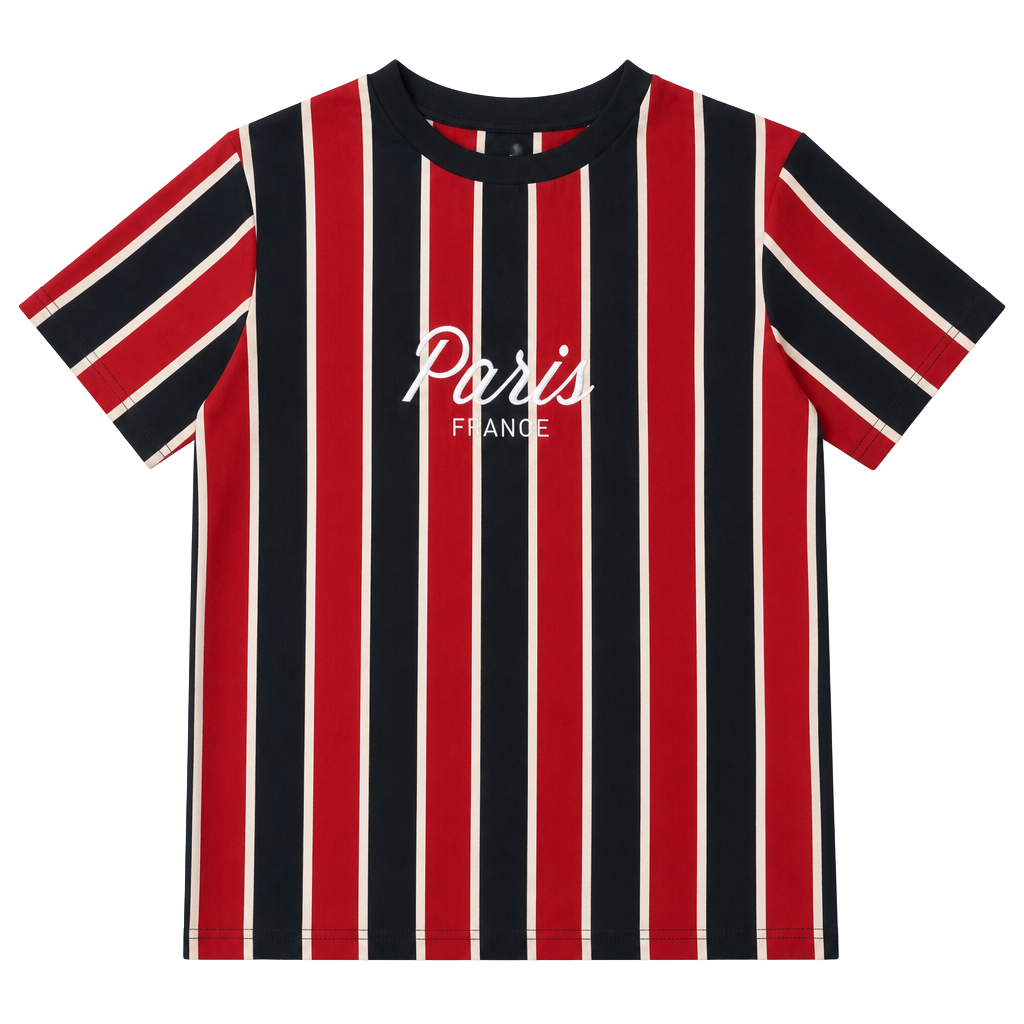 RSQ Collective Paris France Embroidered Vertical Striped T-Shirt 1