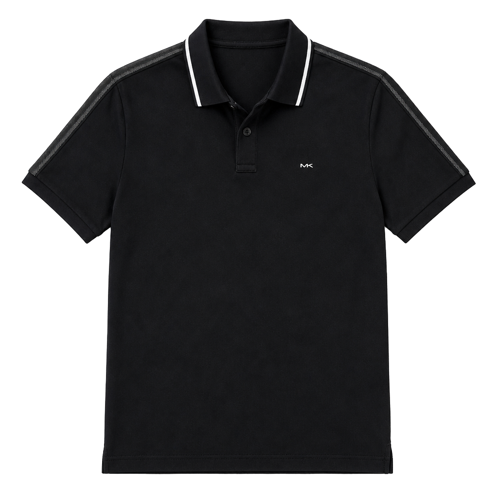 Michael Kors Men's Black Polo Shirt with Logo Taping Shoulders and Tipping Size Medium 1