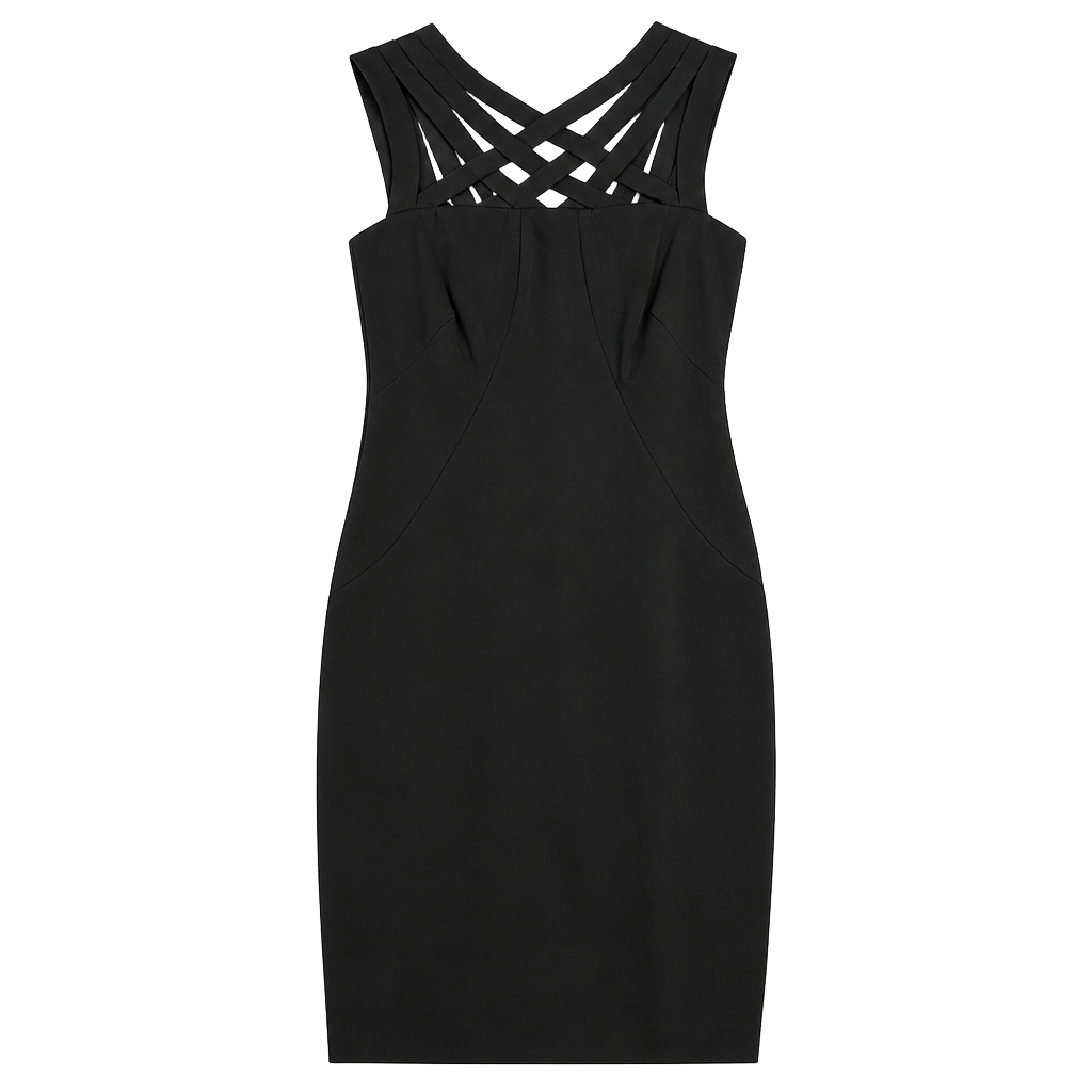Cache Black Bodycon Cocktail Dress with Criss-Cross Neck Detail 1