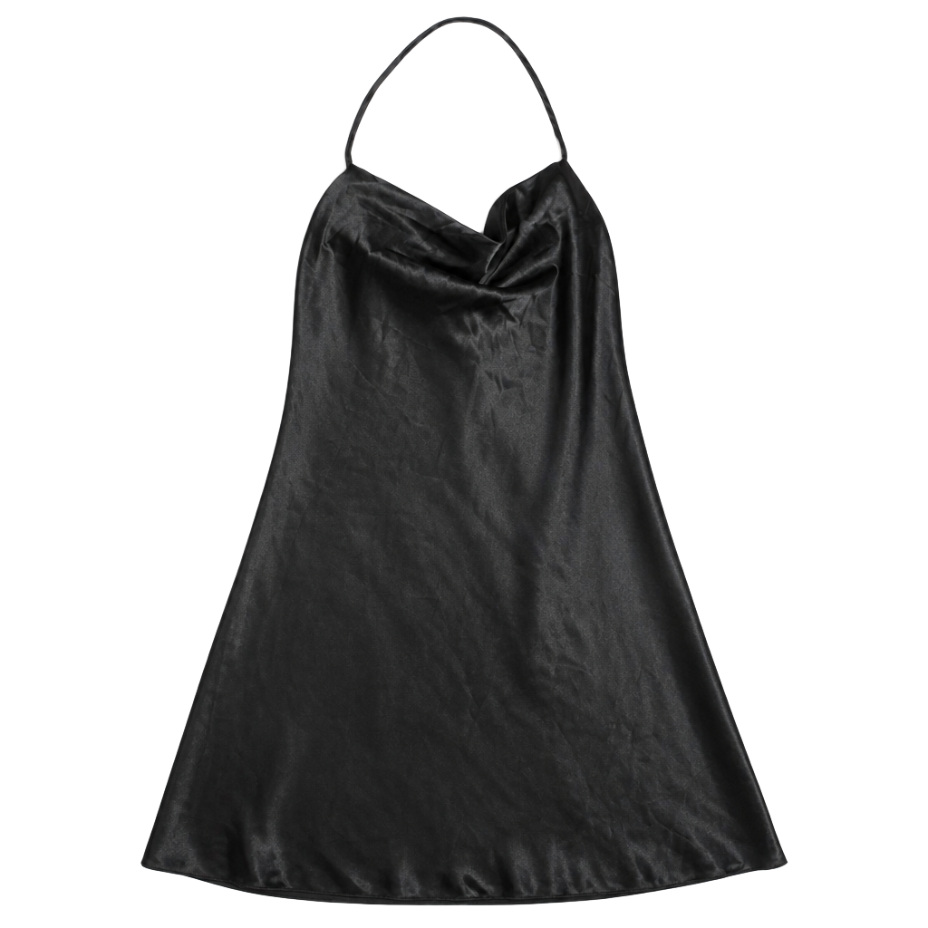 VS Luxe Satin Halter Mini Slip Dress in Pure Black 1