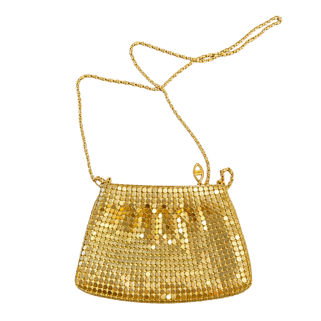 Vintage Gold Metal Mesh Evening Shoulder Bag with Chain Strap 1