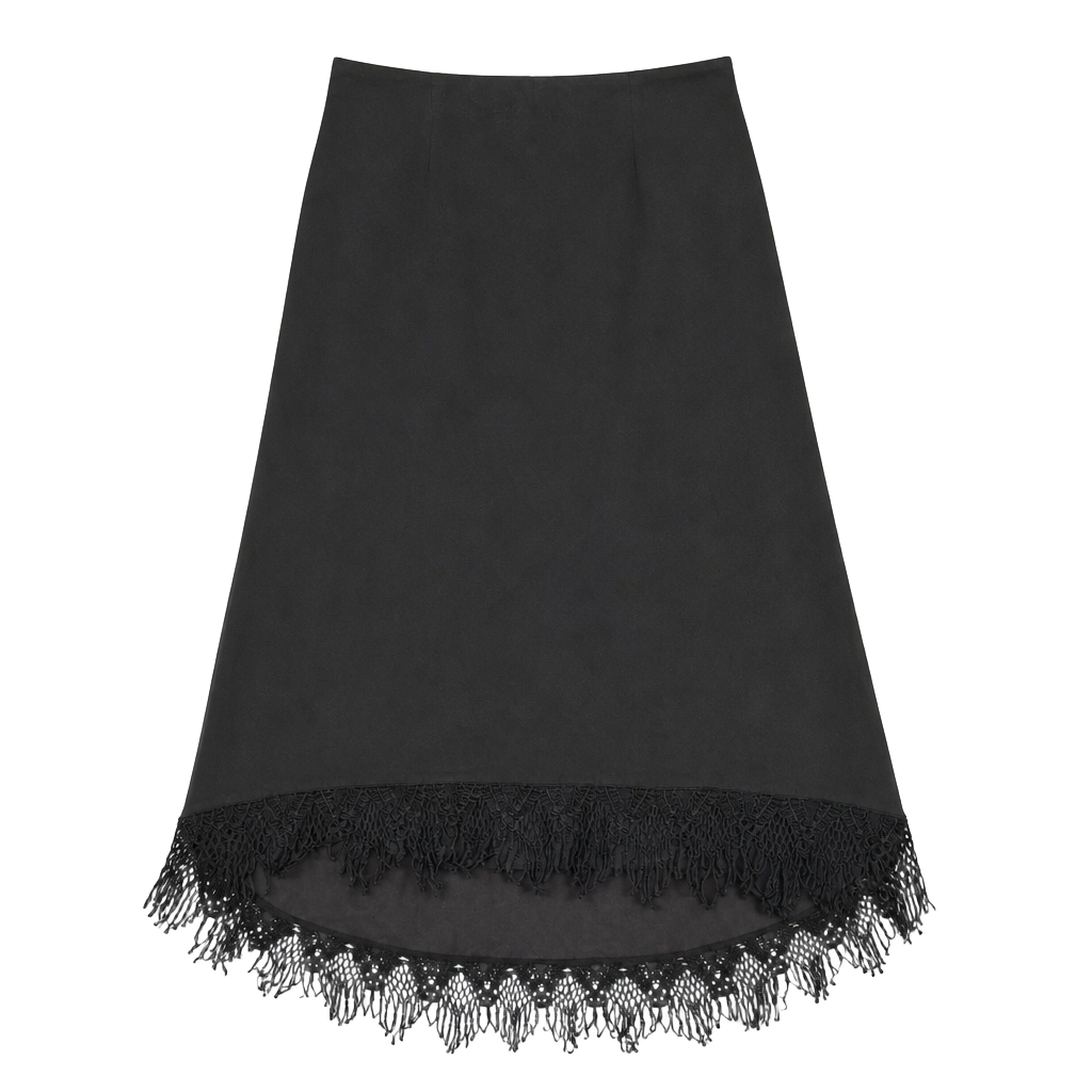 Vintage Black silk skirt with Lace Fringe Hem 1