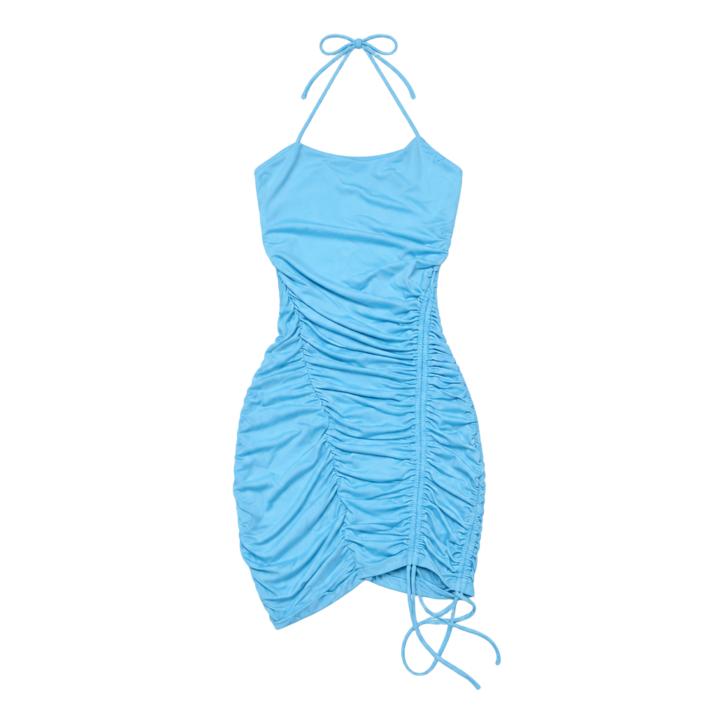 Forever 21 Light Blue Ruched Halter Bodycon Mini Dress 1