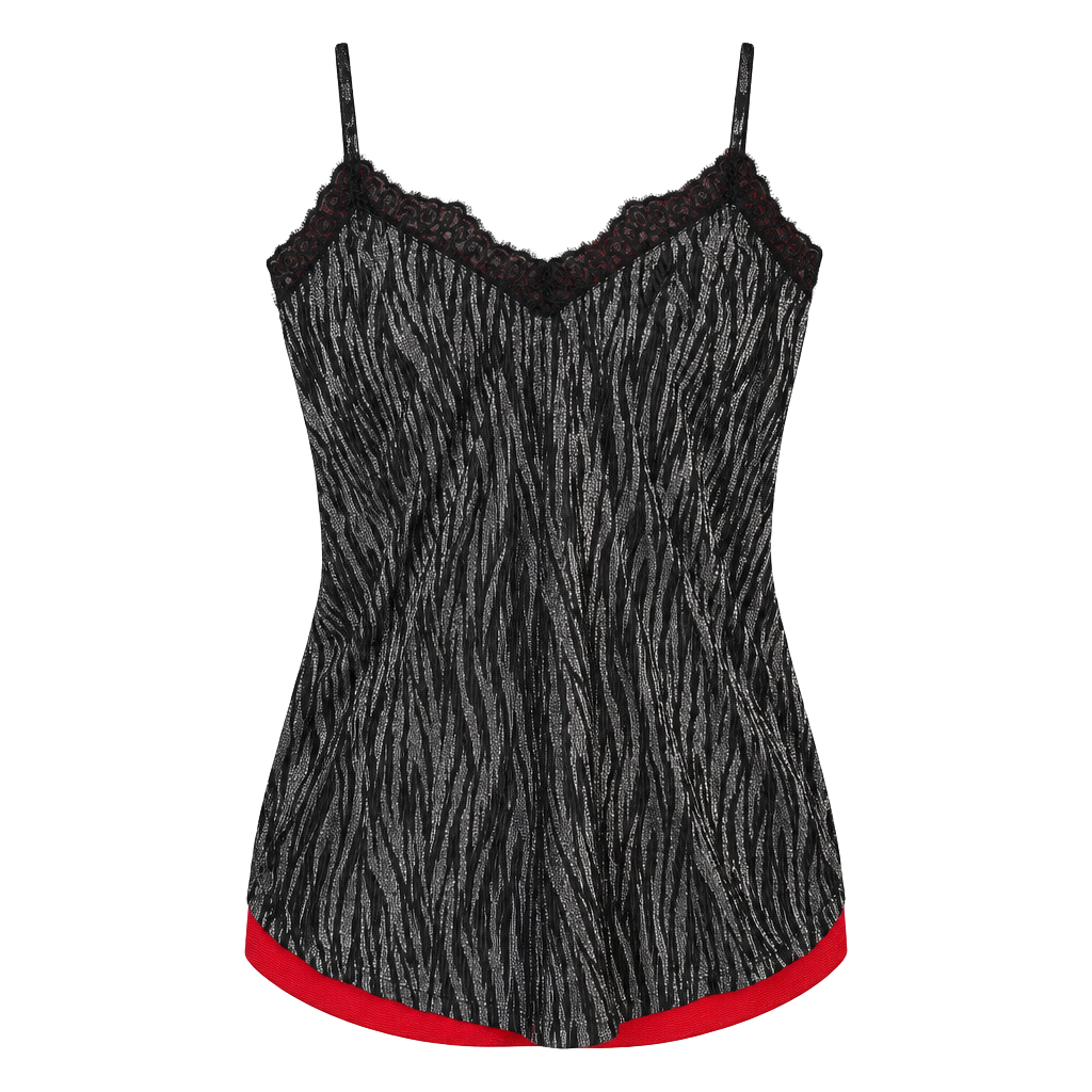 Divided H&M Metallic Cami Size 12 Black Silver Lace Trim 1